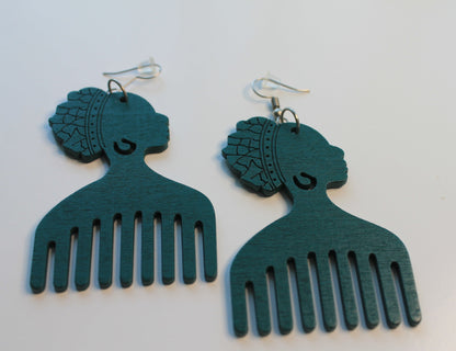 Green Silhouette Afropick Earring