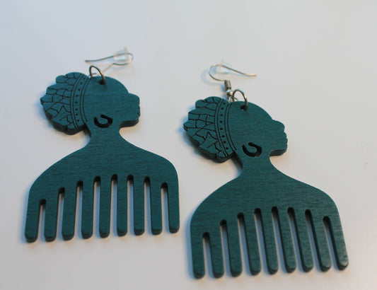 Green Silhouette Afropick Earring