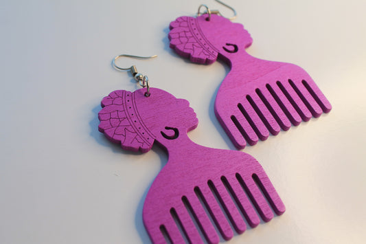 Pink Silhouette Afropick Earring