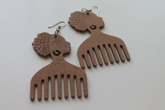 Brown Silhouette Afropick Earring