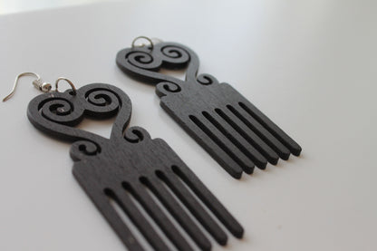 Black Afropick Earring