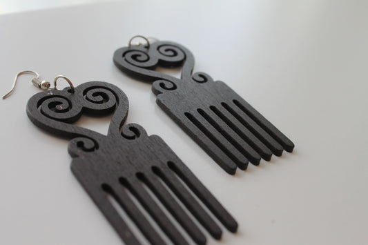 Black Afropick Earring