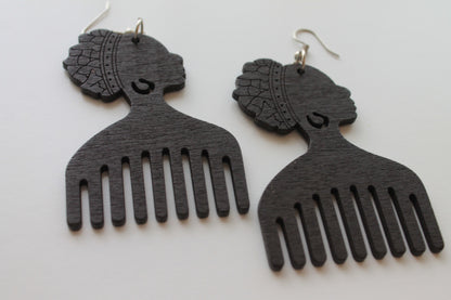 Black silhouette Afropick Earring
