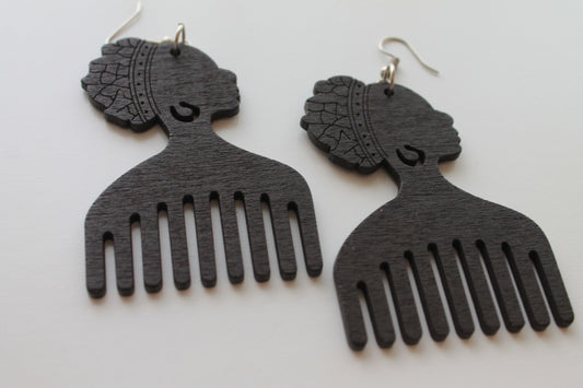 Black silhouette Afropick Earring