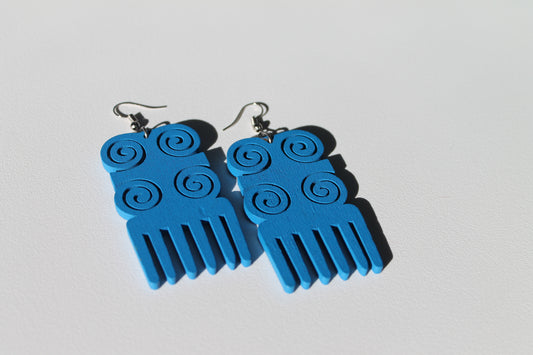 Blue Afropick Earring