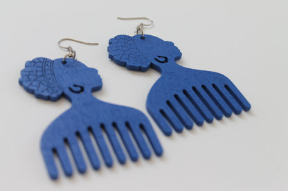 Cobalt silhouette Afropick Earring
